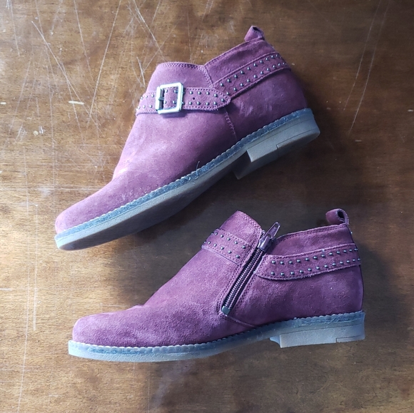 Suede Maroon Hush Puppies Low Heel Ankle Booties